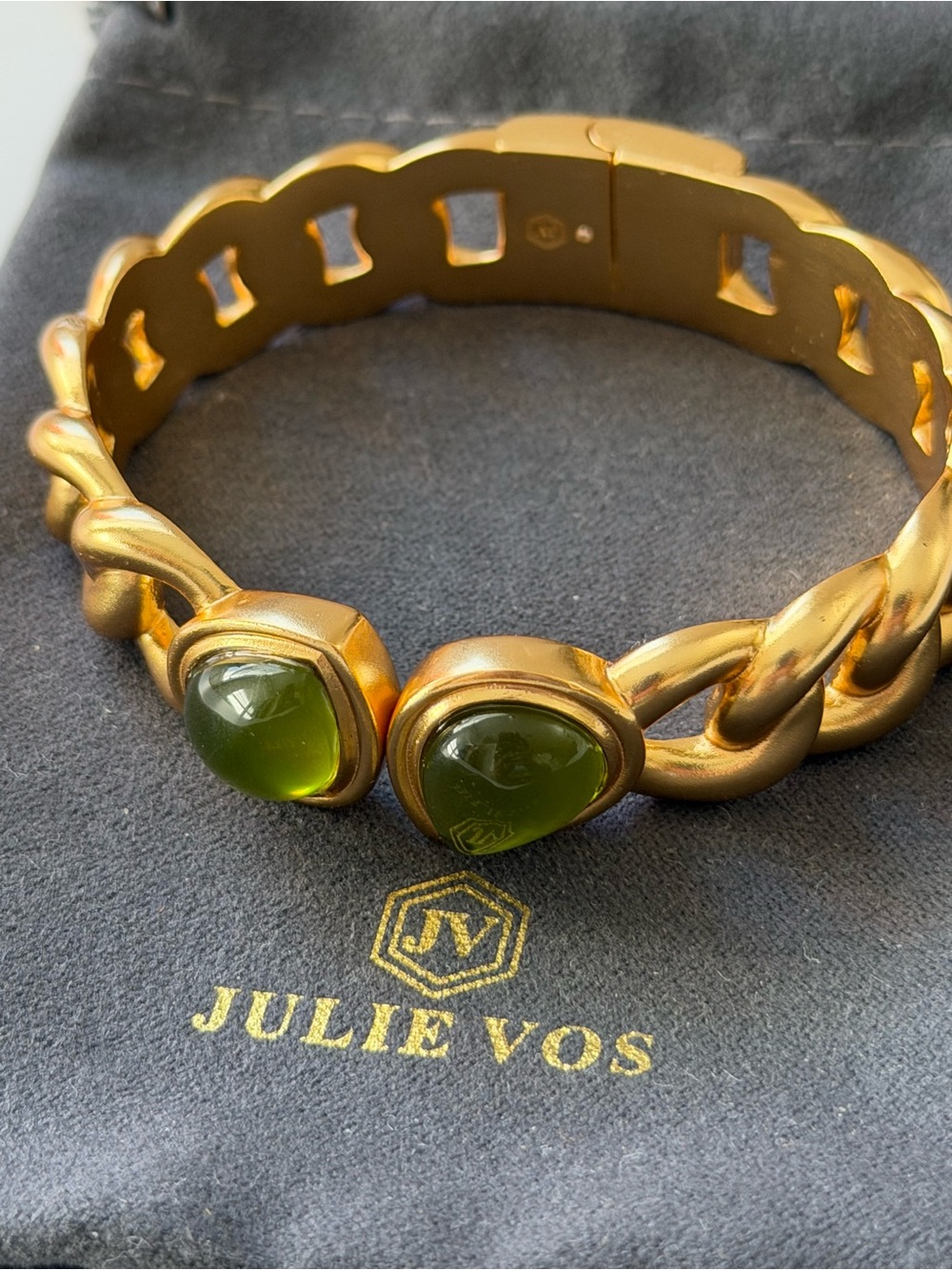 NWOT Julie Vos Gold-Tone Bracelet with Green Cabochons - Picture 2 of 11